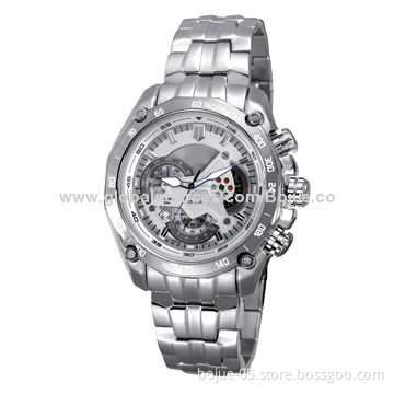Multifunction Silver Luxury Wristwatch with Mechanical Movement